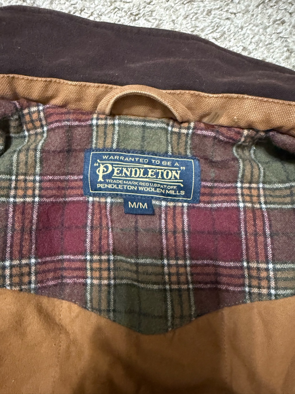 Pendleton Brown Exterior with Burgundy & Olive Plaid Lined Jacket